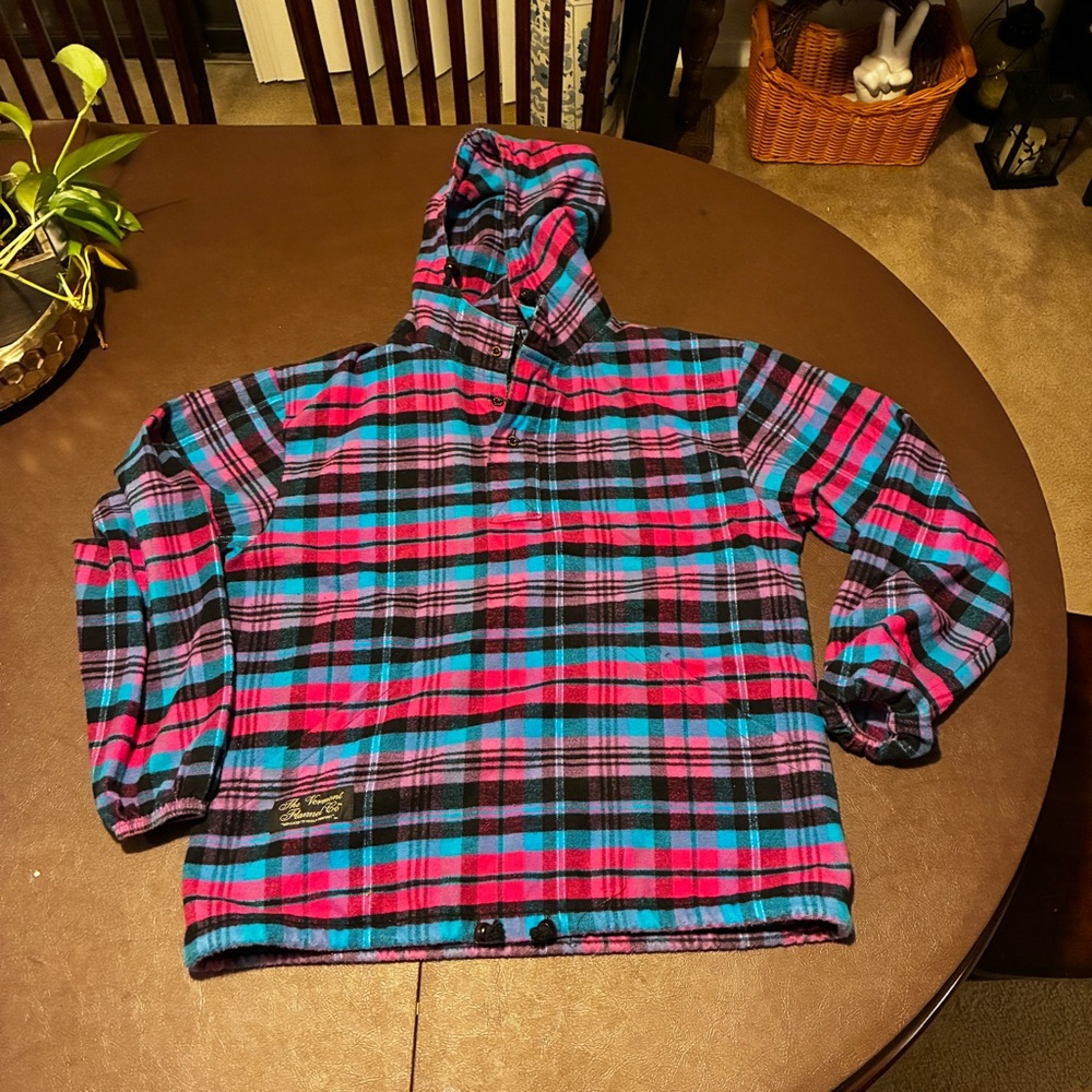 The Vermont Flannel Co Hooded Flannel Pullover Men Small Plaid Lined Hood